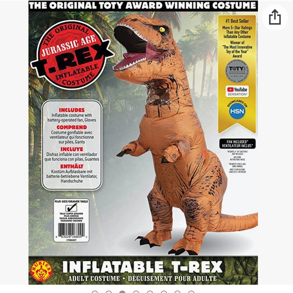 Adult Original Inflatable Dinosaur Costume, T-Rex, Plus